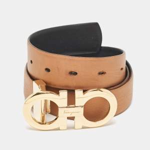 Salvatore Ferragamo Black/Brown Leather Double Gancio Cut to Size Reversible Belt
