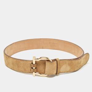 Salvatore Ferragamo Beige Suede Gancio Buckle Belt 80CM