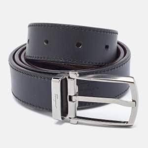 Salvatore Ferragamo Brown/Black Suede and Leather Cut to Size Reversible Belt
