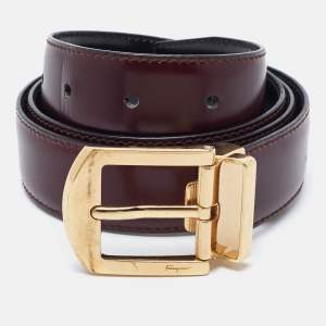 Salvatore Ferragamo Burgundy Leather Cut to Size Reversible Belt