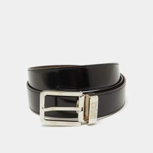 Salvatore Ferragamo Black/Dark Brown Leather Cut to Size Buckle Belt