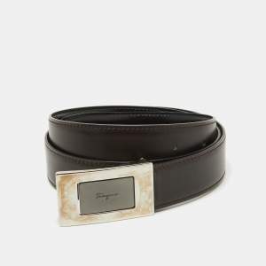 Salvatore Ferragamo Black/Dark Brown Leather Cut to Size Buckle Belt