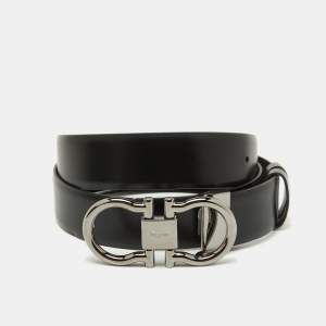 Pre Owned Salvatore Ferragamo Black/Dark Brown Leather Cut to Size Gancini Buckle Belt