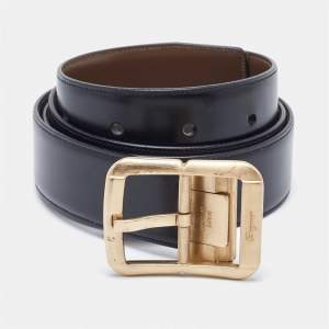 Salvatore Ferragamo Black/Tan Leather Cut to Size Reversible Buckle Belt