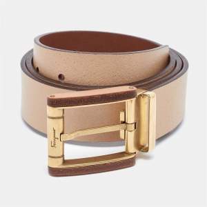 Salvatore Ferragamo Brown Leather Cut to Size Reversible Buckle Belt