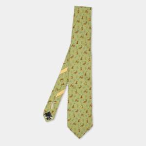 Salvatore Ferragamo Green Animal Print Silk Tie