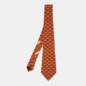 Salvatore Ferragamo Orange/Yellow Lion Print Motif Silk Tie