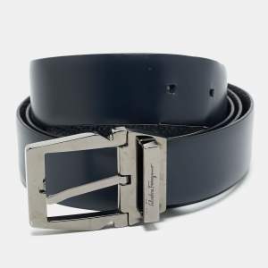 Salvatore Ferragamo Black/Navy Blue Leather Cut to Size Reversible Buckle Belt