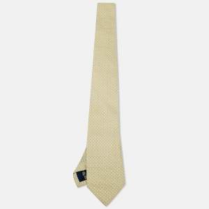 Pre Owned Salvatore Ferragamo Yellow Print Motif Silk Tie