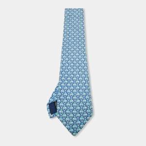 مملوكة مسبقًا Salvatore Ferragamo Blue Elephant Print Silk Tie