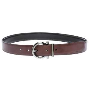 Pre Owned Salvatore Ferragamo Maroon Leather Gancio Buckle Belt 95CM