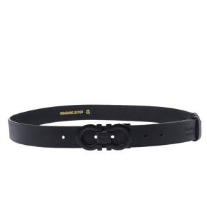 Pre Owned Salvatore Ferragamo Black Leather Double Gancio Buckle Belt 120CM