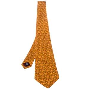 Pre Owned Salvatore Ferragamo Orange Bird printed Silk Tie