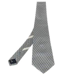 Pre Owned Salvatore Ferragamo Blue Toucan Print Silk Traditional Tie
