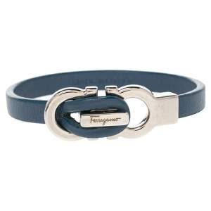 Salvatore Ferragamo Blue Leather Gancini Clasp Bracelet