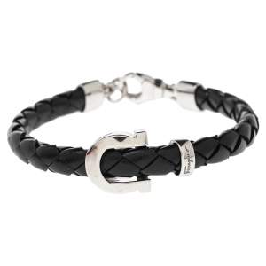 مملوكة مسبقًا Salvatore Ferragamo Black Braided Leather Gancio Bracelet