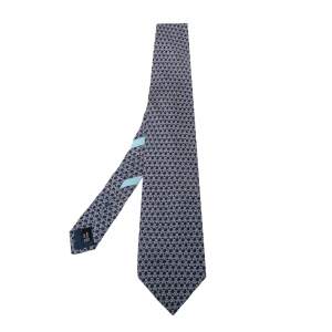 Pre Owned Salvatore Ferragamo Blue Printed Silk Traditional Tie