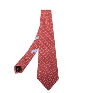 ربطة عنق سالفاتوري فيراغامو حرير مطبوع مورد أحمر 