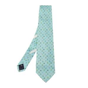 ربطة عنق سالفاتوري فيراغامو حرير تقليدي مطبوع أزرق فاتح 