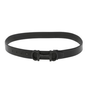 Pre Owned Salvatore Ferragamo Black Leather Double Gancini Parigi Buckle Belt 90cm