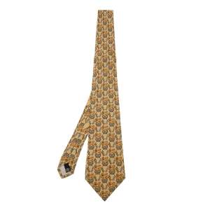 Pre Owned Salvatore Ferragamo Brown Lion Print Silk Tie