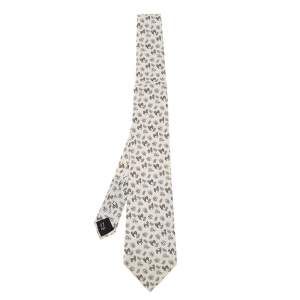 Pre Owned Salvatore Ferragamo Off White Horse Printed Silk Tie