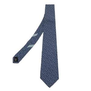 Pre Owned Salvatore Ferragamo Navy Blue Mice Print Silk Tie