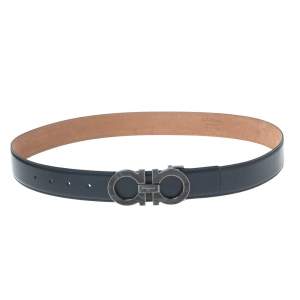 Pre Owned Salvatore Ferragamo Navy Blue Leather Gancio Belt 110CM
