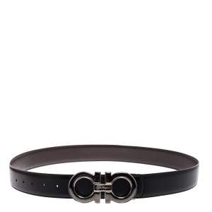 Pre Owned Salvatore Ferragamo Black/Brown Leather Gancini Reversible Belt 