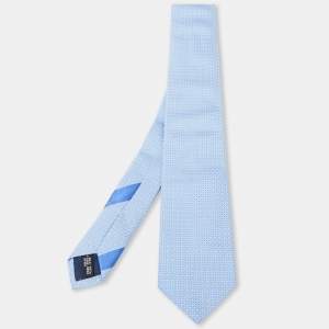 Pre Owned Salvatore Ferragamo Blue Jacquard Silk Narrow Tie