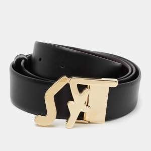 Pre Owned Salvatore Ferragamo Black/Brown Leather SF Logo Cut to Size Reversible Belt
