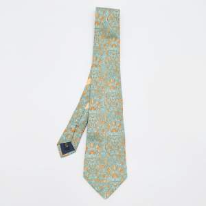 Pre Owned Salvatore Ferragamo Blue Floral Print Silk & Linen Tie