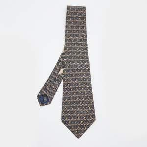 Pre Owned Salvatore Ferragamo Navy Blue Chess Print Silk Tie