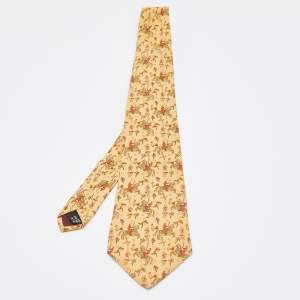 Pre Owned Salvatore Ferragamo Yellow Monkey & Camel Printed Silk Tie