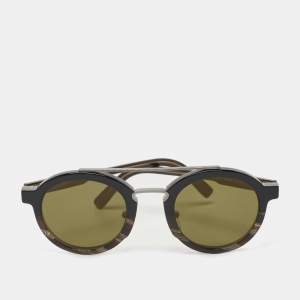 Salvatore Ferragamo Dark Brown Havana/Green SF845S Round Sunglasses