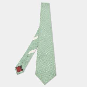 Pre Owned Salvatore Ferragamo Green Star Printed Silk Tie