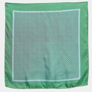 Pre Owned Salvatore Ferragamo Green Print Silk Pocket Square