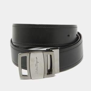 Salvatore Ferragamo Black/Dark Brown Leather Cut to Size Buckle Belt