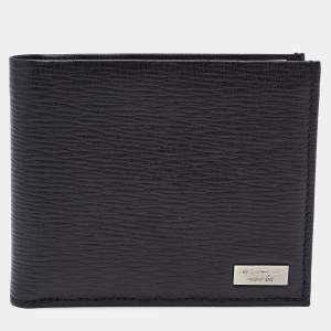 Salvatore Ferragamo Black Textured Leather Logo Bifold Wallet