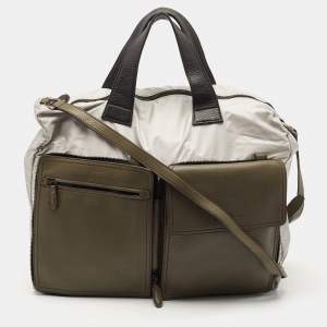 Salvatore Ferragamo Olive Green/Grey Leather and Nylon Pocket Tote
