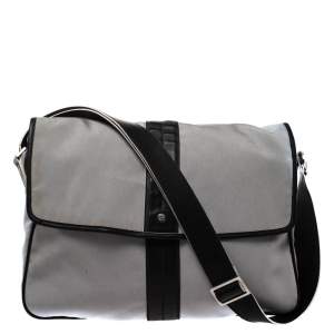 Salvatore Ferragamo Grey/Black Canvas and Leather Flap Messenger Bag