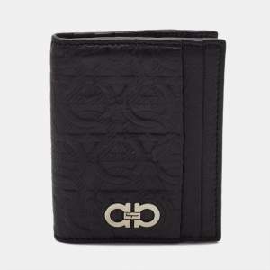 Salvatore Ferragamo Black Gancini Embossed Leather Logo Card Case