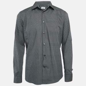 Salvatore Ferragamo Blue Printed Cotton Button Front Shirt L