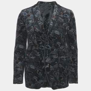 Salvatore Ferragamo Multicolor Feather Print Velvet Blazer S