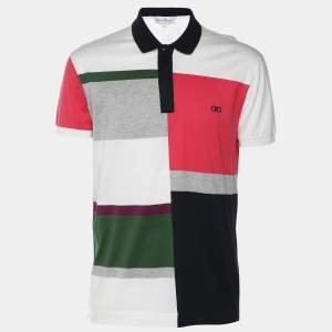 Salvatore Ferragamo Multicolor Colorblock Pattern Jersey Polo T-Shirt M