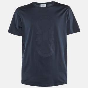 Salvatore Ferragamo Midnight Blue Gancini Logo Cotton Crew Neck T-Shirt L