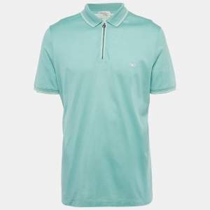 Pre Owned Salvatore Ferragamo Turquoise Cotton Zip -Up Polo T-Shirt XL