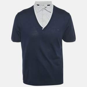 Pre Owned Salvatore Ferragamo Navy Blue Cotton Pique Polo T-Shirt L