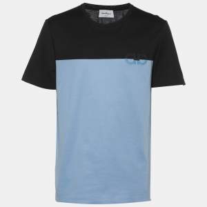 Pre Owned تي شيرت سالفاتوري فيراغامو شعار مطرز أسود/أزرق مقاس كبير