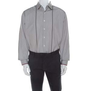 Salvatore Ferragamo Brown Pin Striped Cotton Derby Fit Shirt XXL 